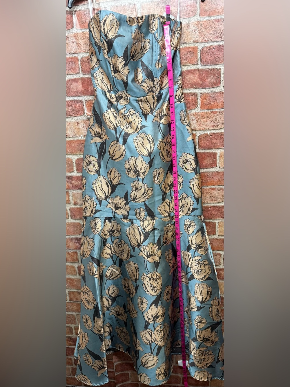 Blue Floral Jacquard soft romantic regency core mermaid fit & flare maxi dress - Picture 2 of 9